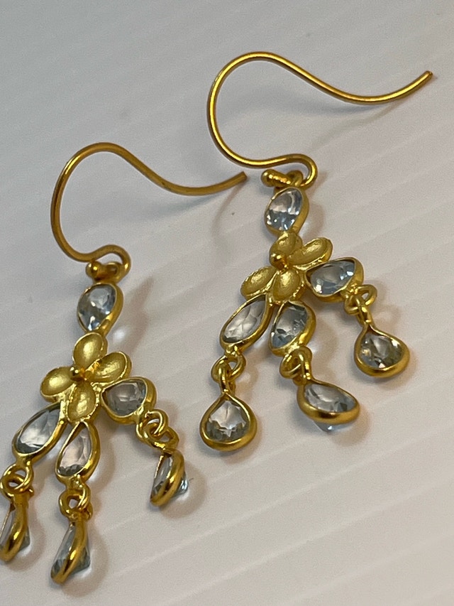 New 925 Gold Bond Blue Topaz Earrings - photo 2