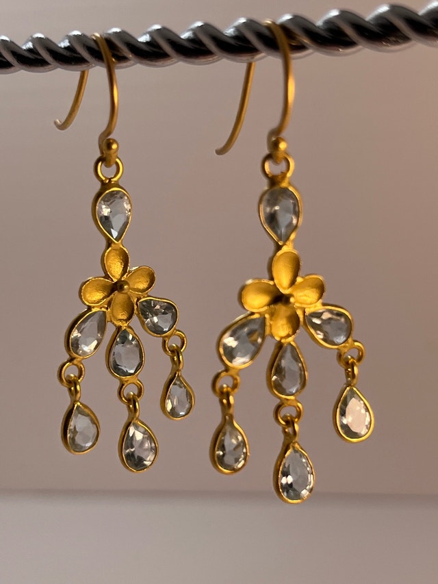 New 925 Gold Bond Blue Topaz Earrings - photo 4