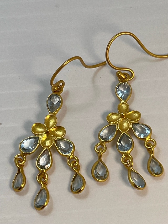 New 925 Gold Bond Blue Topaz Earrings - photo 5