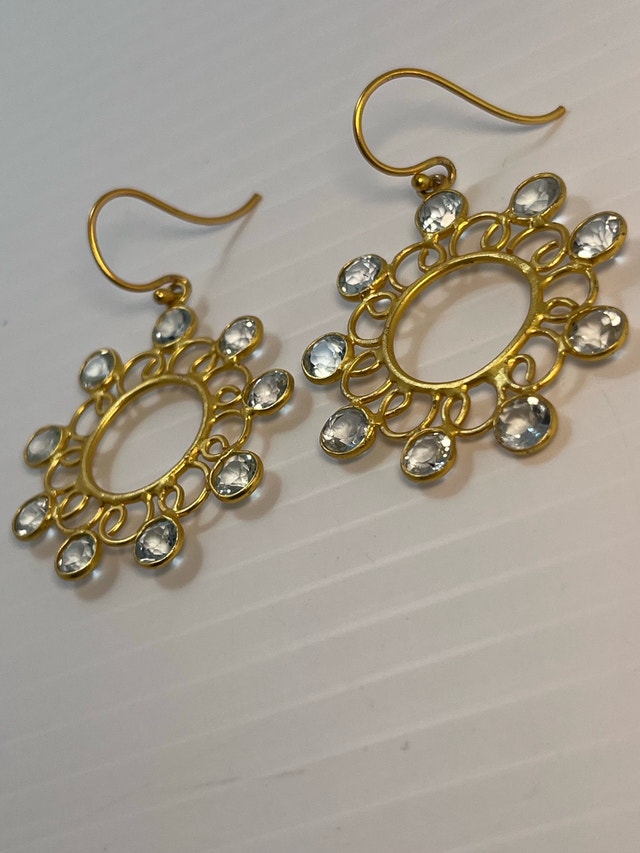 New 925 Gold Bonded Blue Topaz Earrings