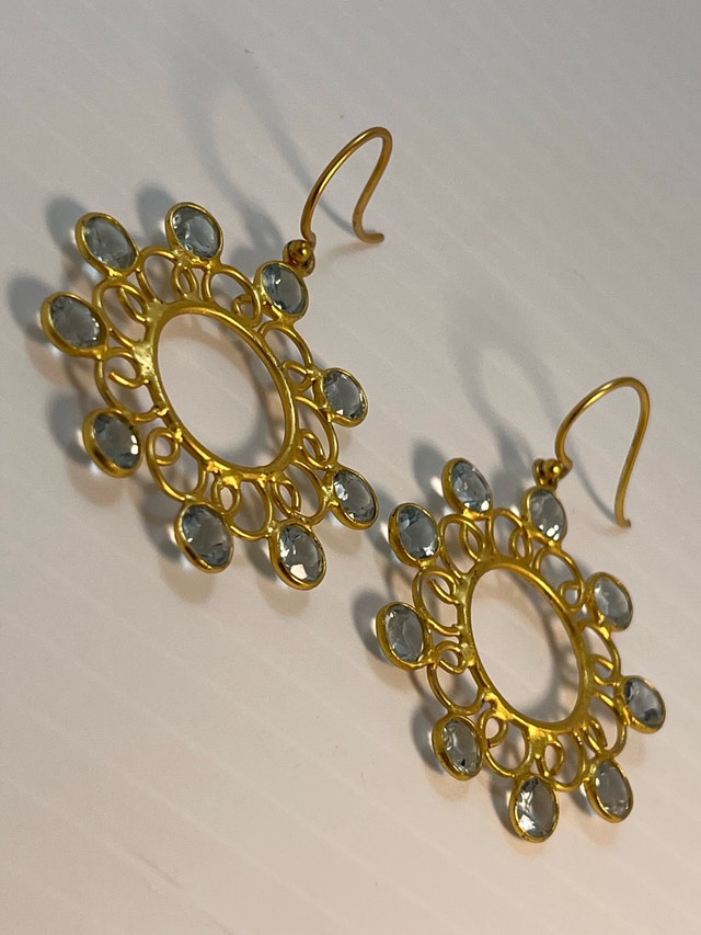 New 925 Gold Bonded Blue Topaz Earrings - photo 2