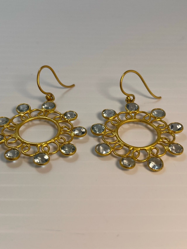 New 925 Gold Bonded Blue Topaz Earrings - photo 3