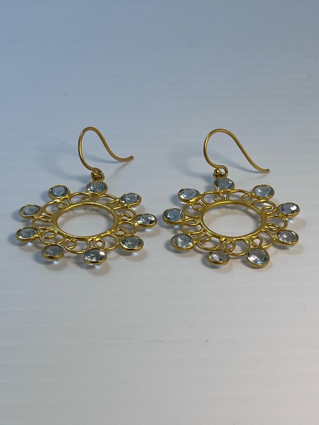 New 925 Gold Bonded Blue Topaz Earrings - photo 4