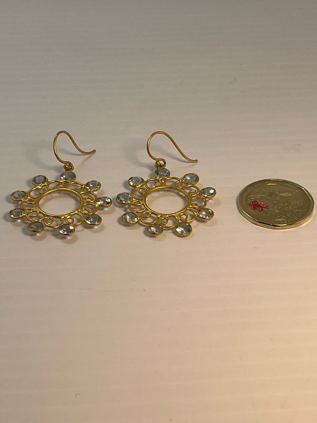 New 925 Gold Bonded Blue Topaz Earrings - photo 5