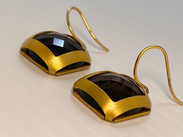 New 925 Gold Bonded Smokey Quartz Earrings