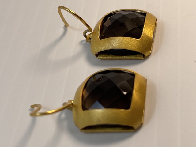 New 925 Gold Bonded Smokey Quartz Earrings - photo 2