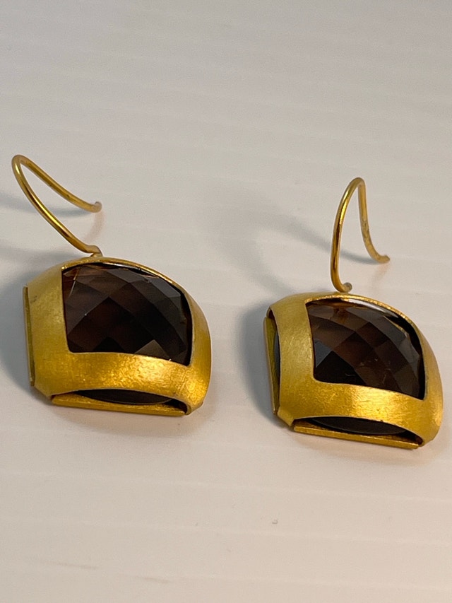 New 925 Gold Bonded Smokey Quartz Earrings - photo 3