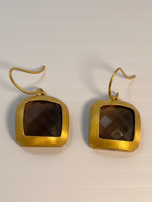 New 925 Gold Bonded Smokey Quartz Earrings - photo 4