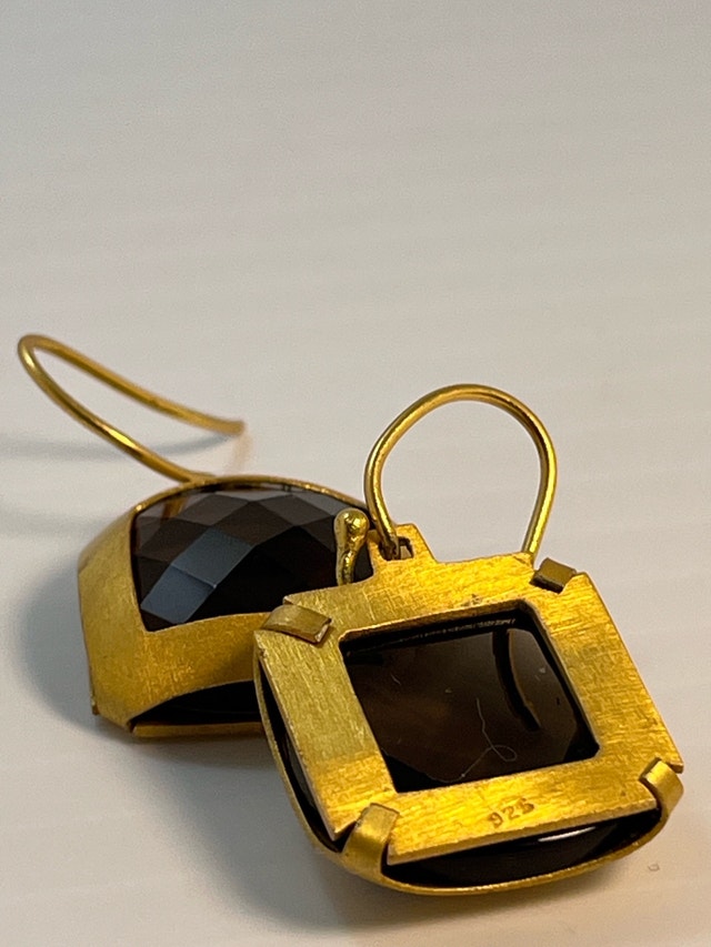 New 925 Gold Bonded Smokey Quartz Earrings - photo 5