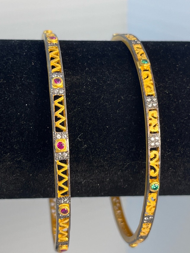 New 925 Gold Bond Genuine Ruby/Emerald Bracelet