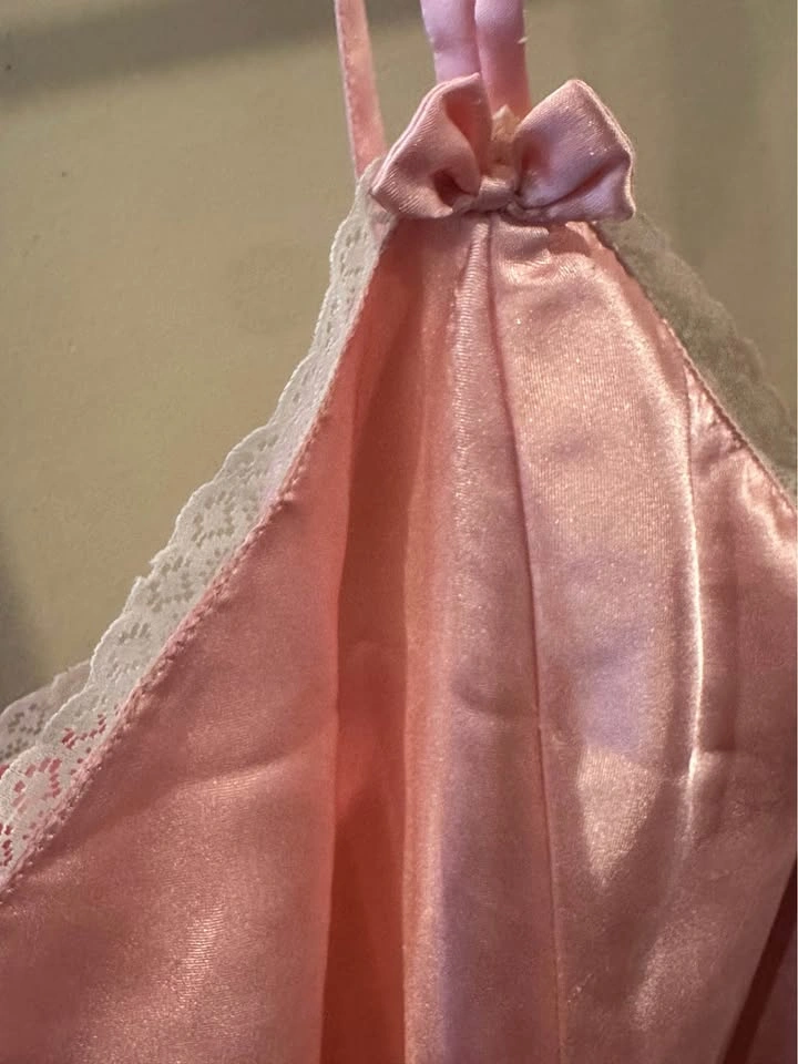 Maggie Lawrence Pink Satin Lace Slip Nightgown M - photo 5