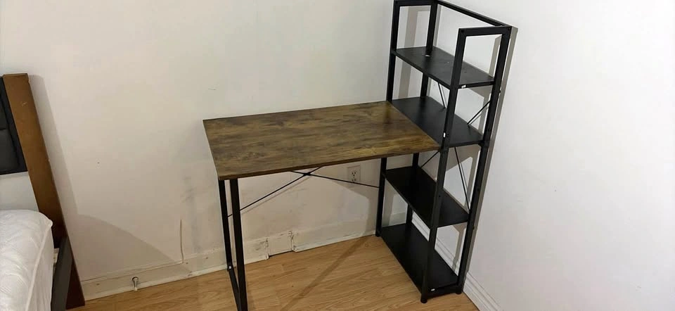 Rustic Wood and Metal Computer Desk with Bookshelf