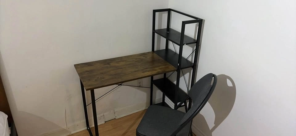 Rustic Wood and Metal Computer Desk with Bookshelf - photo 2