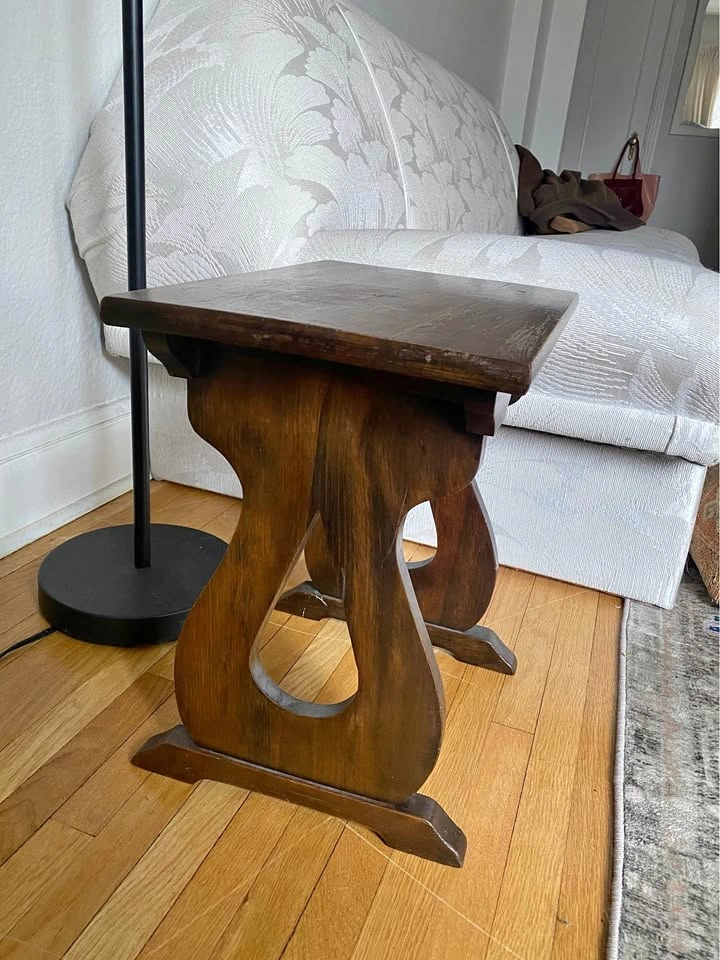 Vintage Dark Wood Side Table Small Stool