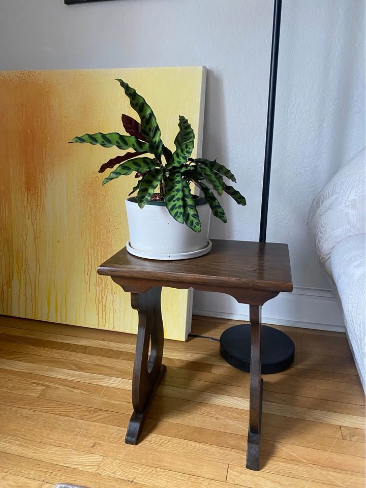 Vintage Dark Wood Side Table Small Stool - photo 3