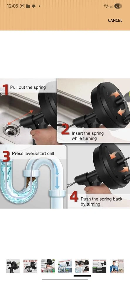 Drain Clog Remover - Manual/Drill Powered Snake - photo 4