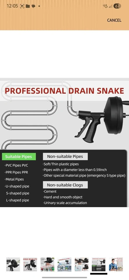 Drain Clog Remover - Manual/Drill Powered Snake - photo 5