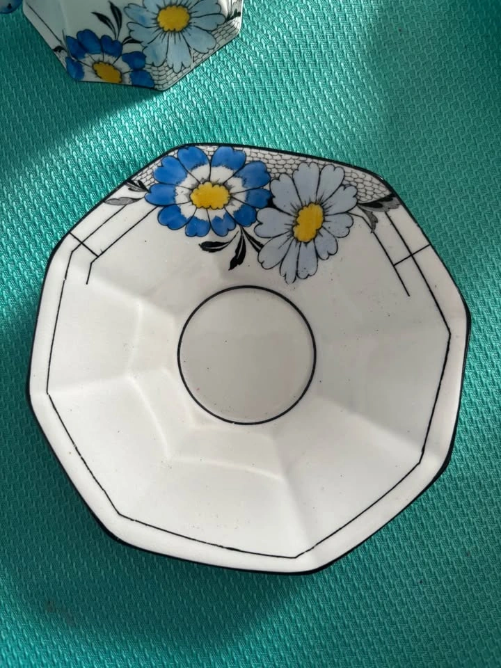Vintage Melba Bone China Art Deco Blue Daisy Teacup & Saucer - photo 4