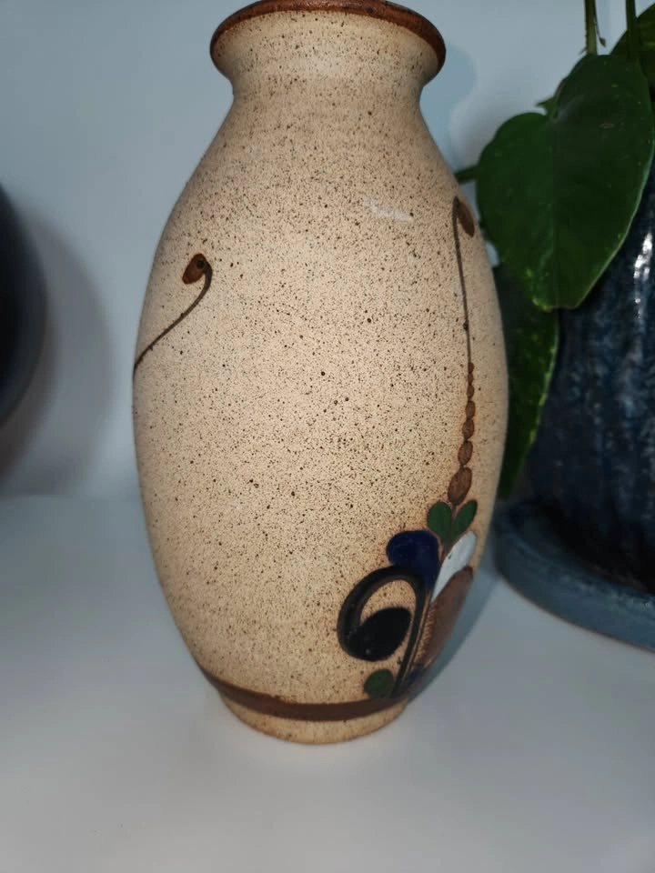 Vintage Tonala Pottery Mexican Vase - Hand-Painted Bird & Floral - photo 3