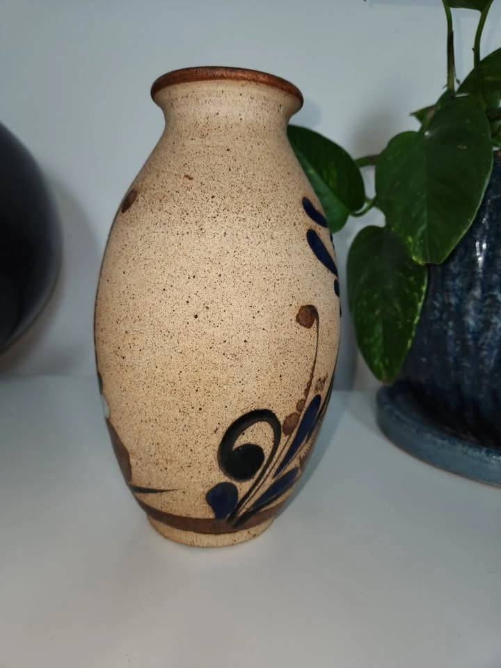 Vintage Tonala Pottery Mexican Vase - Hand-Painted Bird & Floral - photo 4