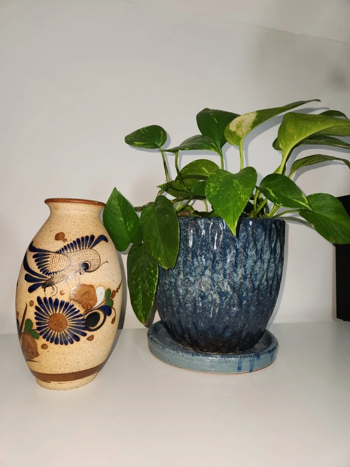 Vintage Tonala Pottery Mexican Vase - Hand-Painted Bird & Floral - photo 5