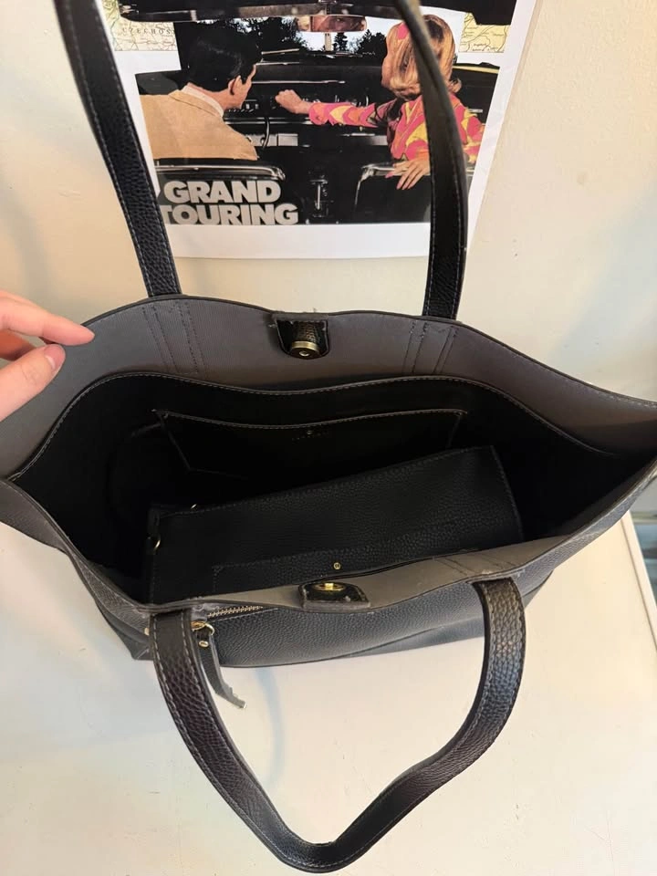 Travanti Tote Bag in Black Pebbled Leather with Makeup Bag - photo 3