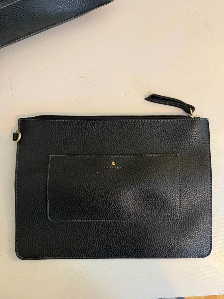 Travanti Tote Bag in Black Pebbled Leather with Makeup Bag - photo 5