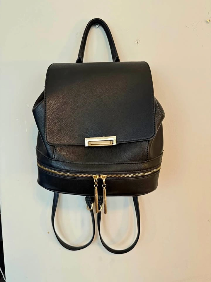 Aldo Black Faux Leather Backpack with Gold Accents
