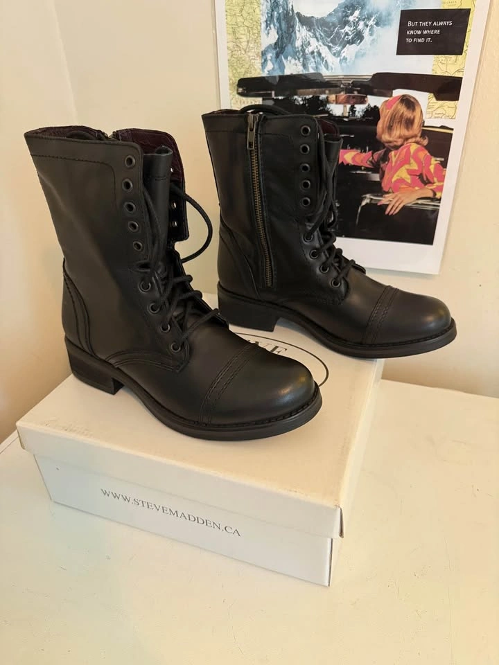 New Women's Steve Madden Troopa 2.0 Leather Combat Boots Size 10 - photo 4