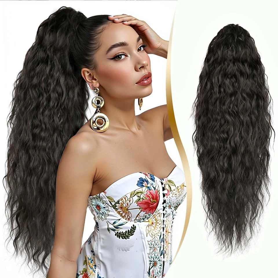 Vizfrucean Black Brown 30 Inch Wavy Claw Clip Ponytail Extension
