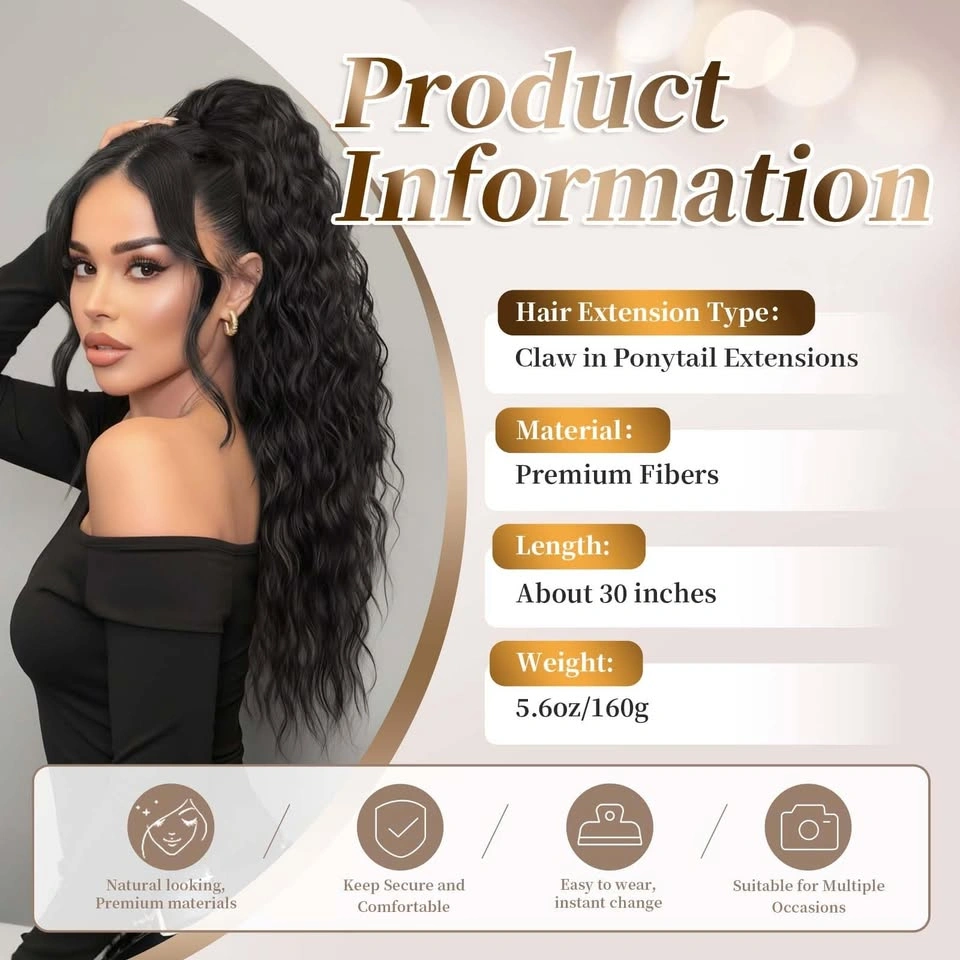 Vizfrucean Black Brown 30 Inch Wavy Claw Clip Ponytail Extension - photo 3