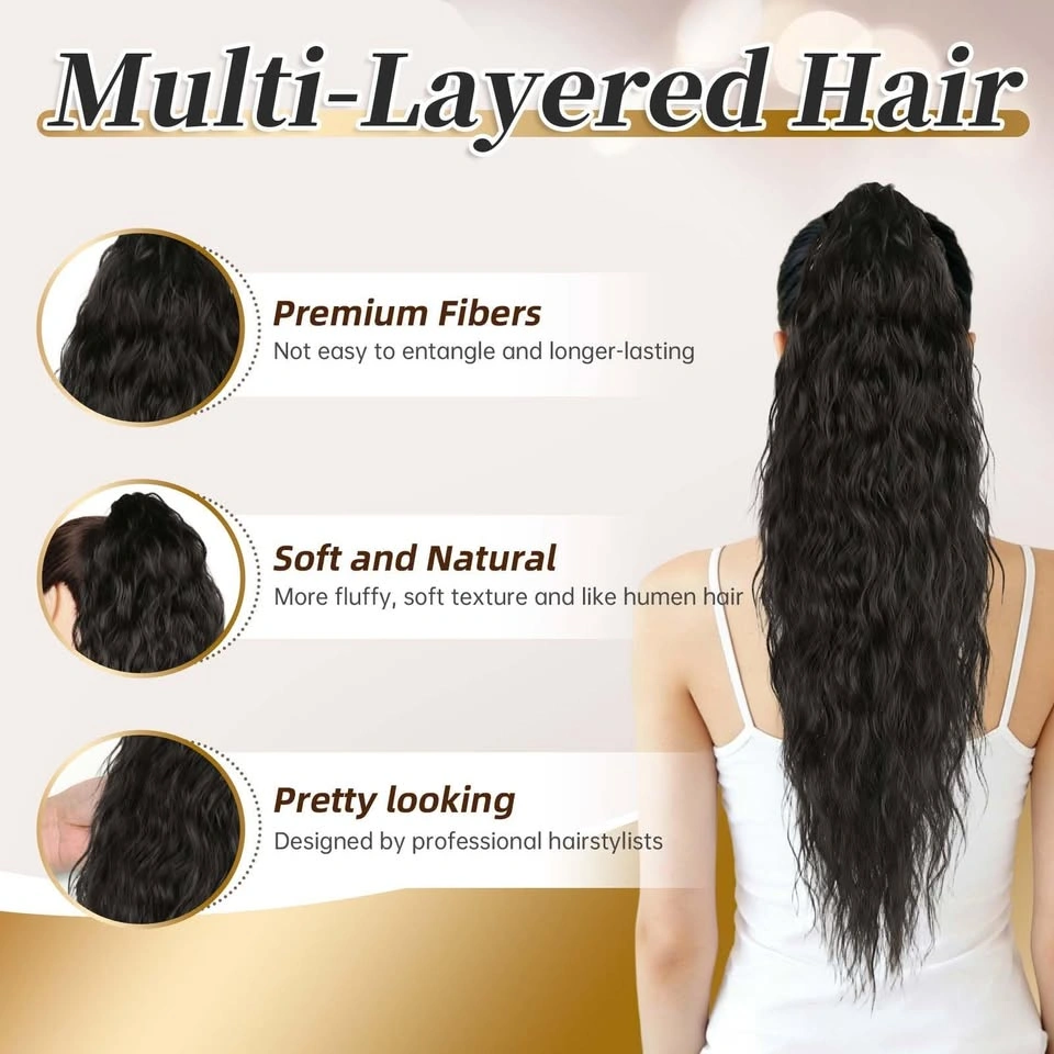 Vizfrucean Black Brown 30 Inch Wavy Claw Clip Ponytail Extension - photo 4