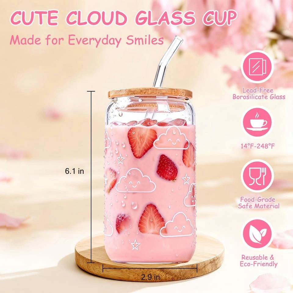 Cute Birthday Gift Set w/ Cloud Glass Cup & Crochet Flowers - photo 2