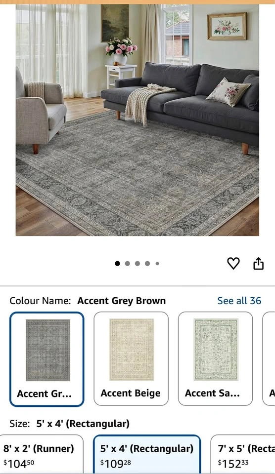 Vintage Area Rug 4x5 Grey Brown Entryway Office Washable Carpet