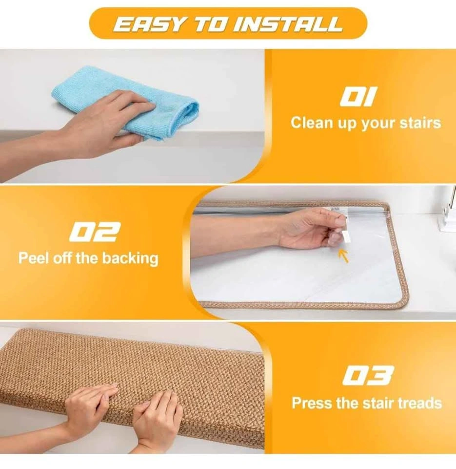 Sisal Stair Treads | Set of 14 | Anti-Slip Braided Stair Protect - photo 2
