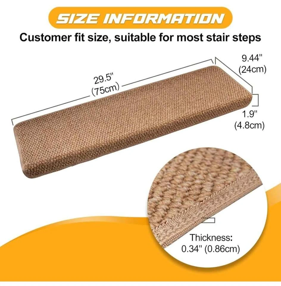 Sisal Stair Treads | Set of 14 | Anti-Slip Braided Stair Protect - photo 4