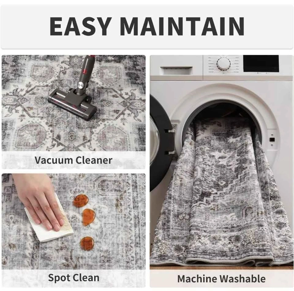 Brand New 8x10 Grey Area Rug - Machine Washable Vintage Floral - photo 3