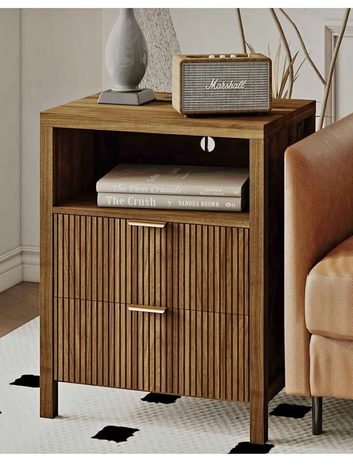 Nightstand with Charging Station - Walnut Brown