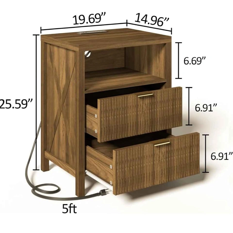 Nightstand with Charging Station - Walnut Brown - photo 2