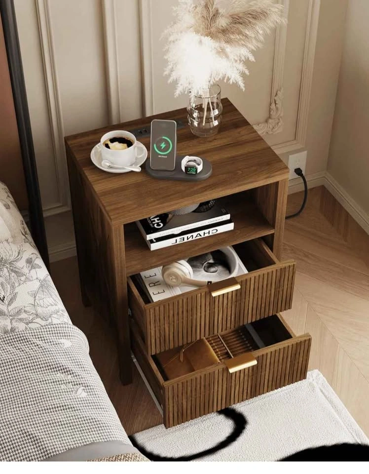 Nightstand with Charging Station - Walnut Brown - photo 3