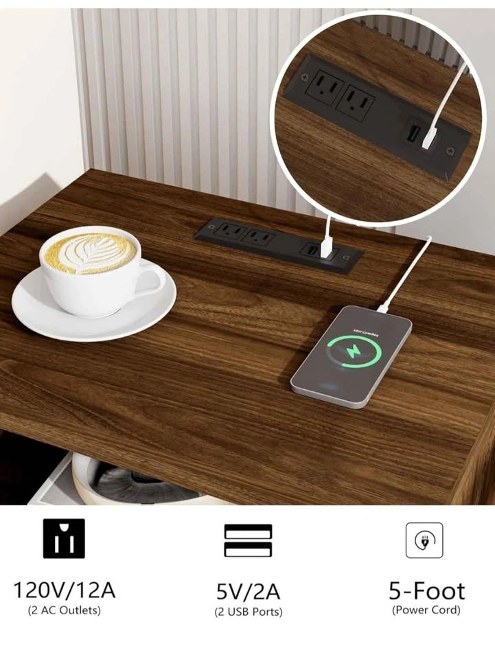 Nightstand with Charging Station - Walnut Brown - photo 4