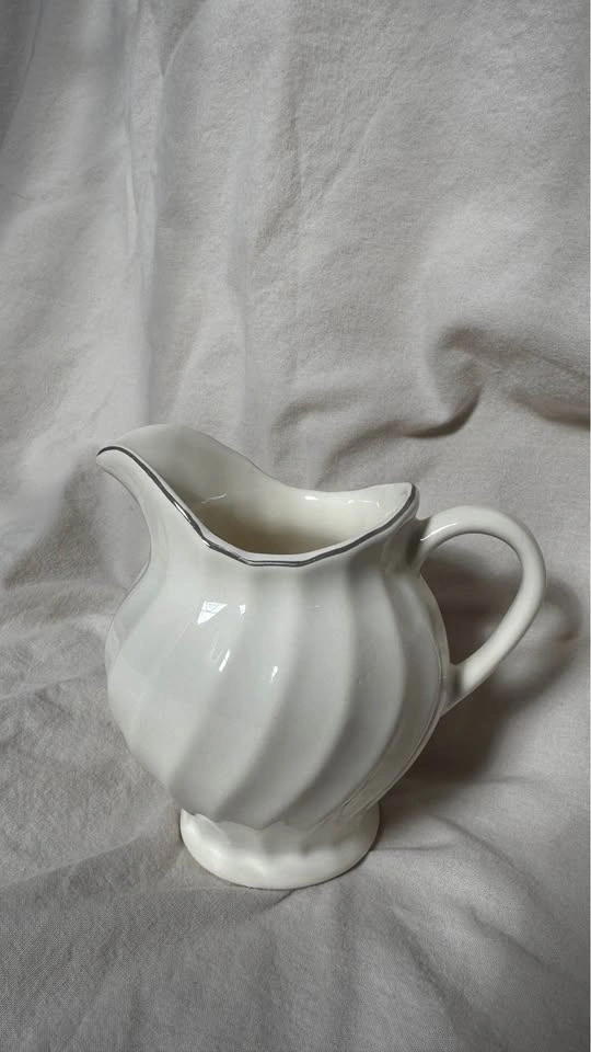 Vintage White Swirl Creamer - Silver Rimmed Pitcher - photo 2