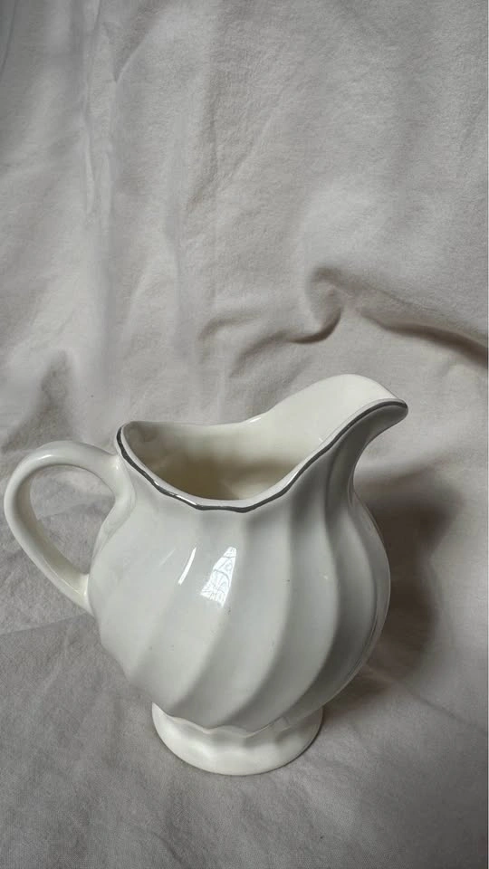 Vintage White Swirl Creamer - Silver Rimmed Pitcher - photo 3
