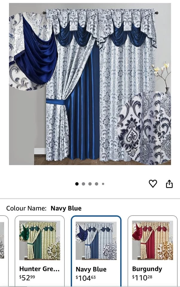 GOHD Samba Star Jacquard Curtain Panels w/ Valance (Navy Blue, 2