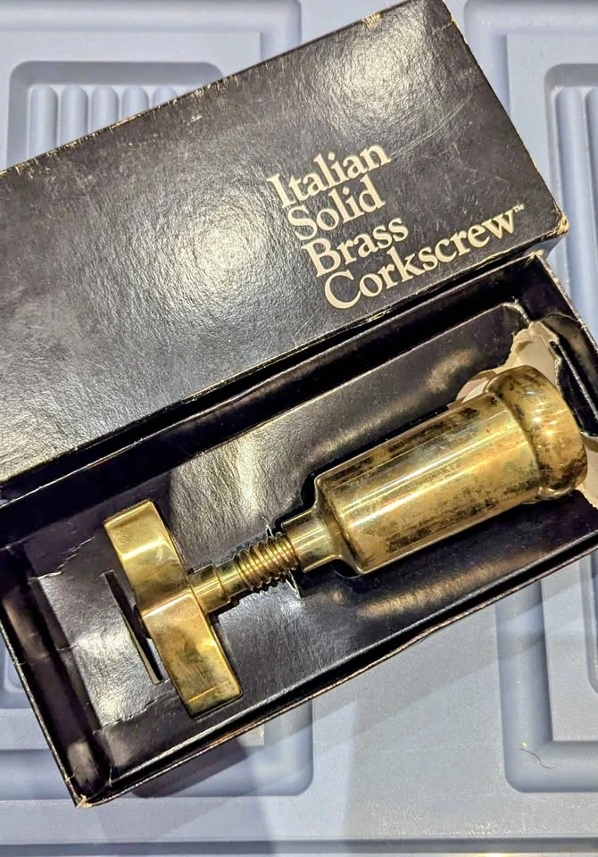 Vintage Italian Solid Brass Corkscrew – Heavy, Classic Barware
