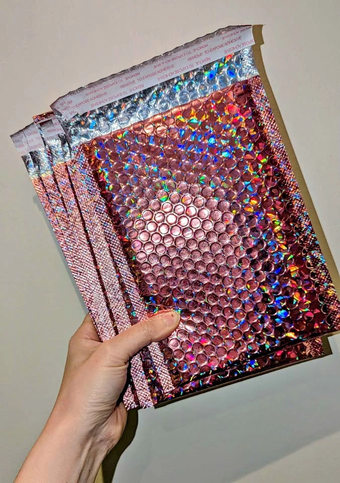 20 Small Pink Holographic Bubble Mailers