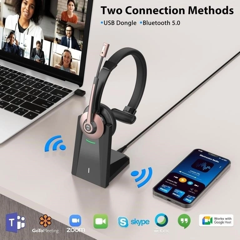 Wireless Bluetooth Headphones with Mic - Noise Canceling & USB D