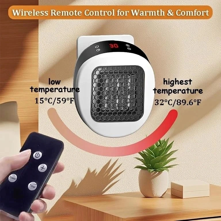 Space Heater, Remote Wall Mini Heater, 12H Timer, LED Display &