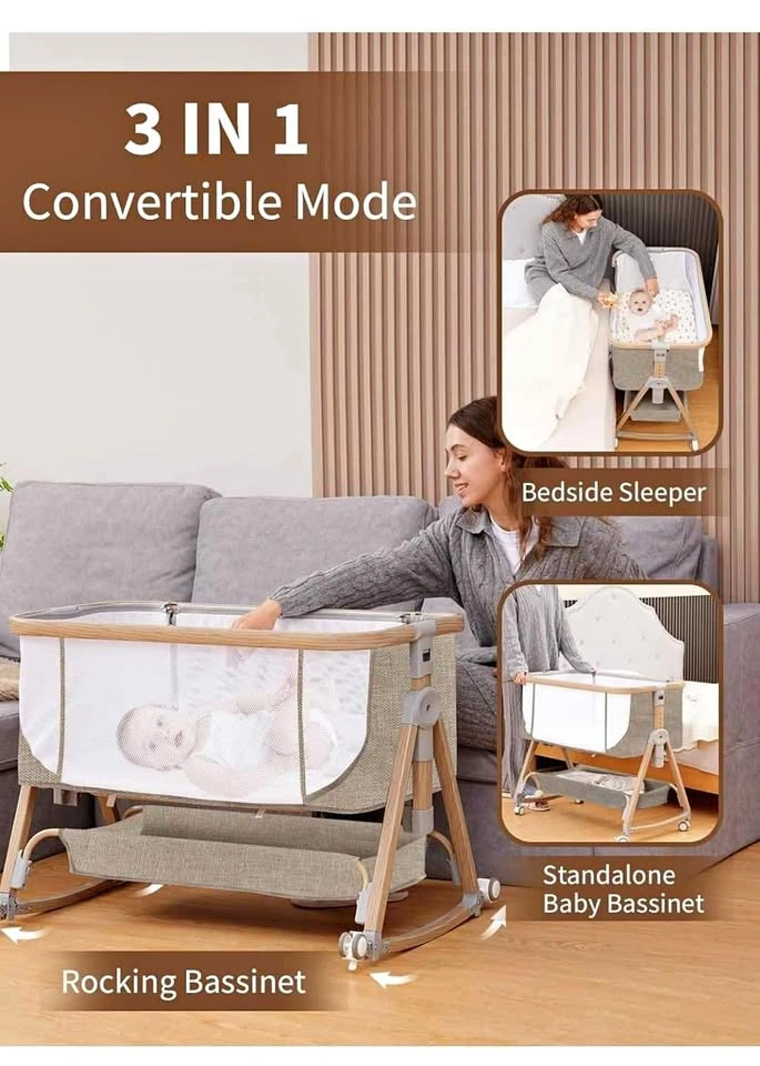Jestonten Bedside Baby Bassinet (Khaki) - Open Box