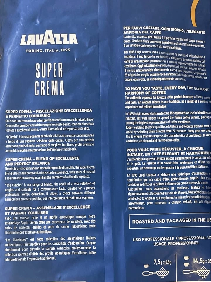 Lavazza Super Crema Espresso Beans, 2.2lb Bag 1Kg - photo 5
